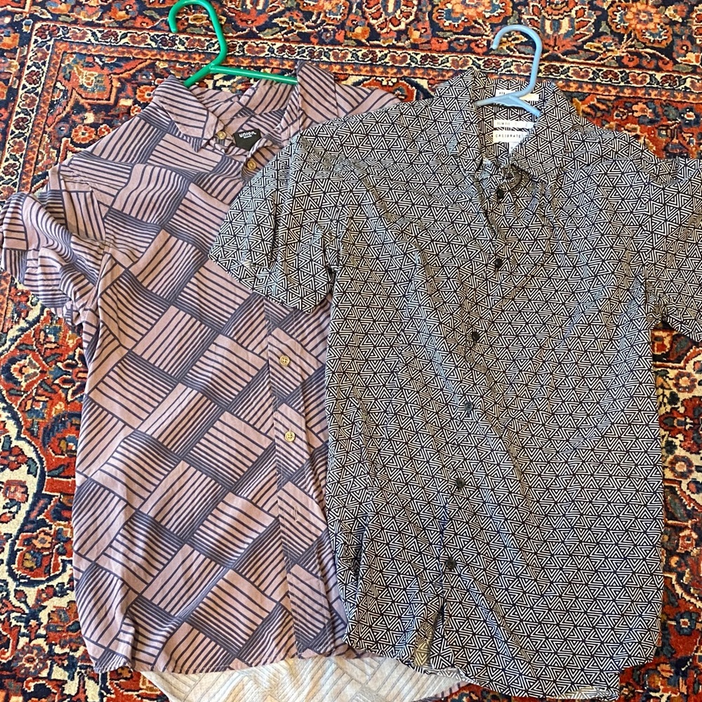 Geometric Patterned Men's Shirts - Purple and Black